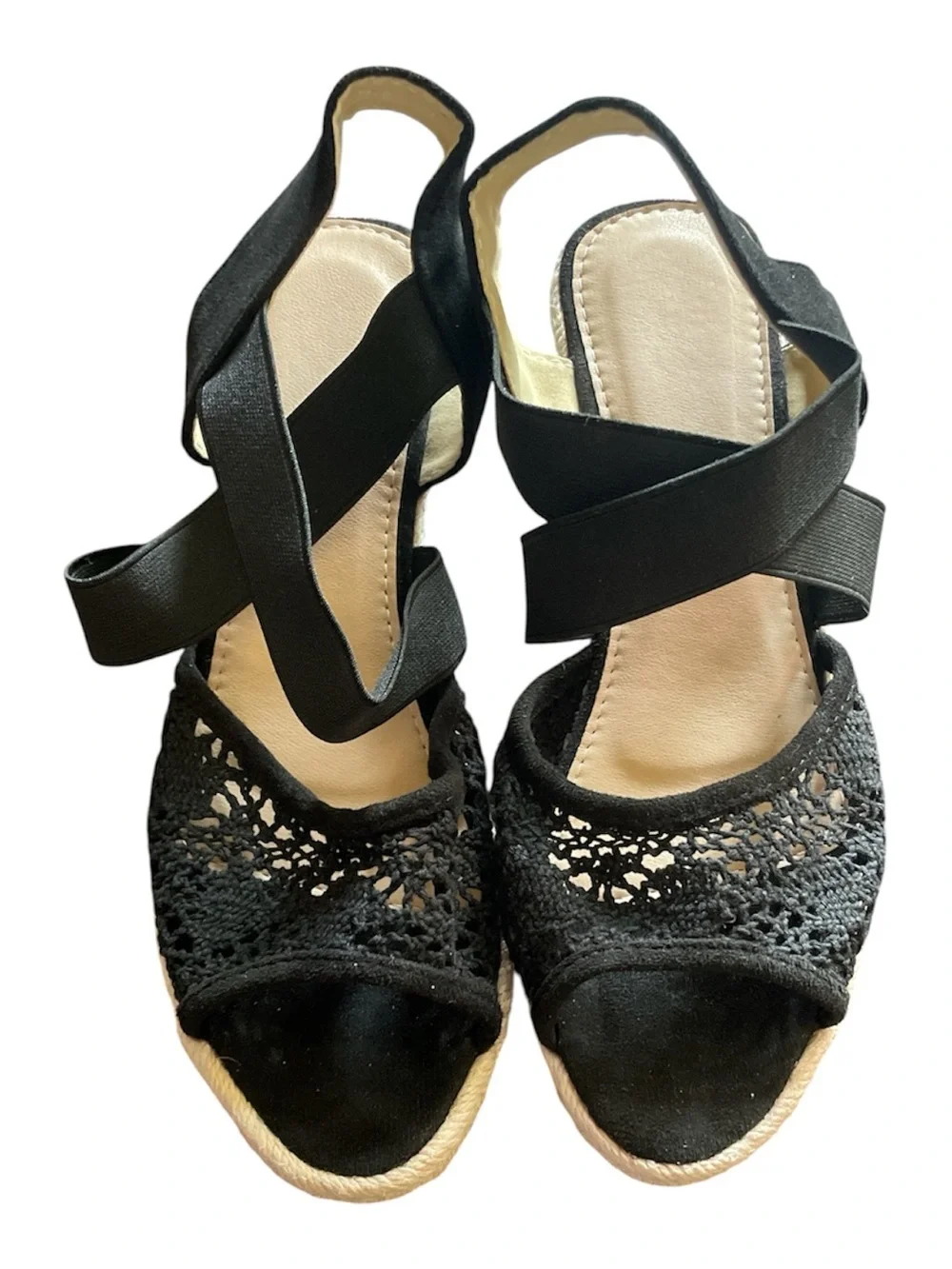 Black lace wedge espadrilles sandals